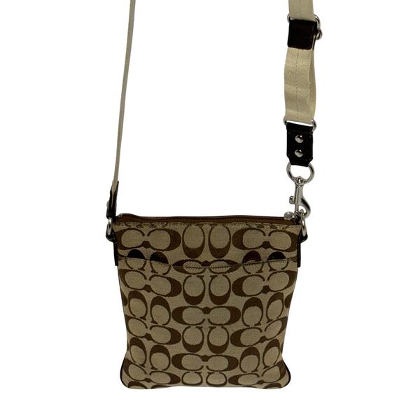 Coach Legacy Signature Stripe Swingpack Crossbody Bag, Beige and Brown - Picture 4 of 13